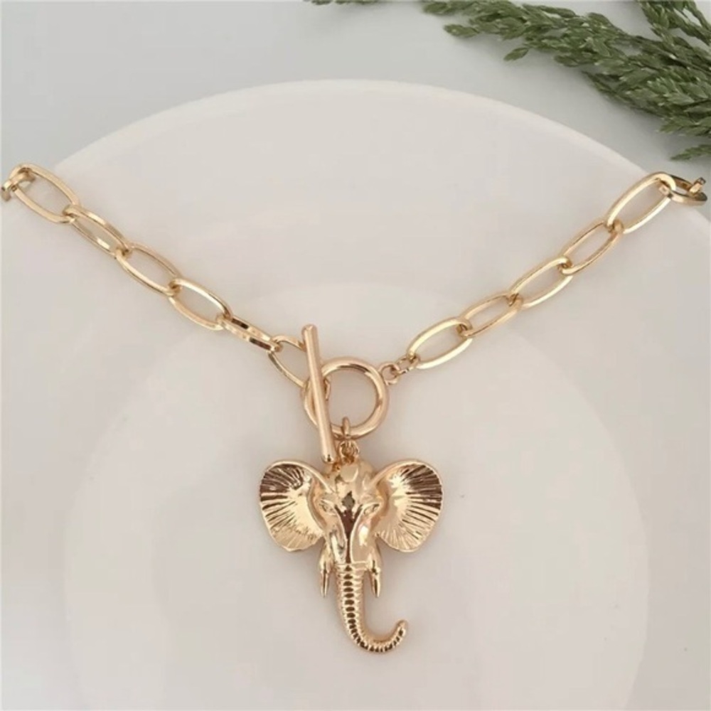 Gold Elephant Pendant Chain Choker Necklace New